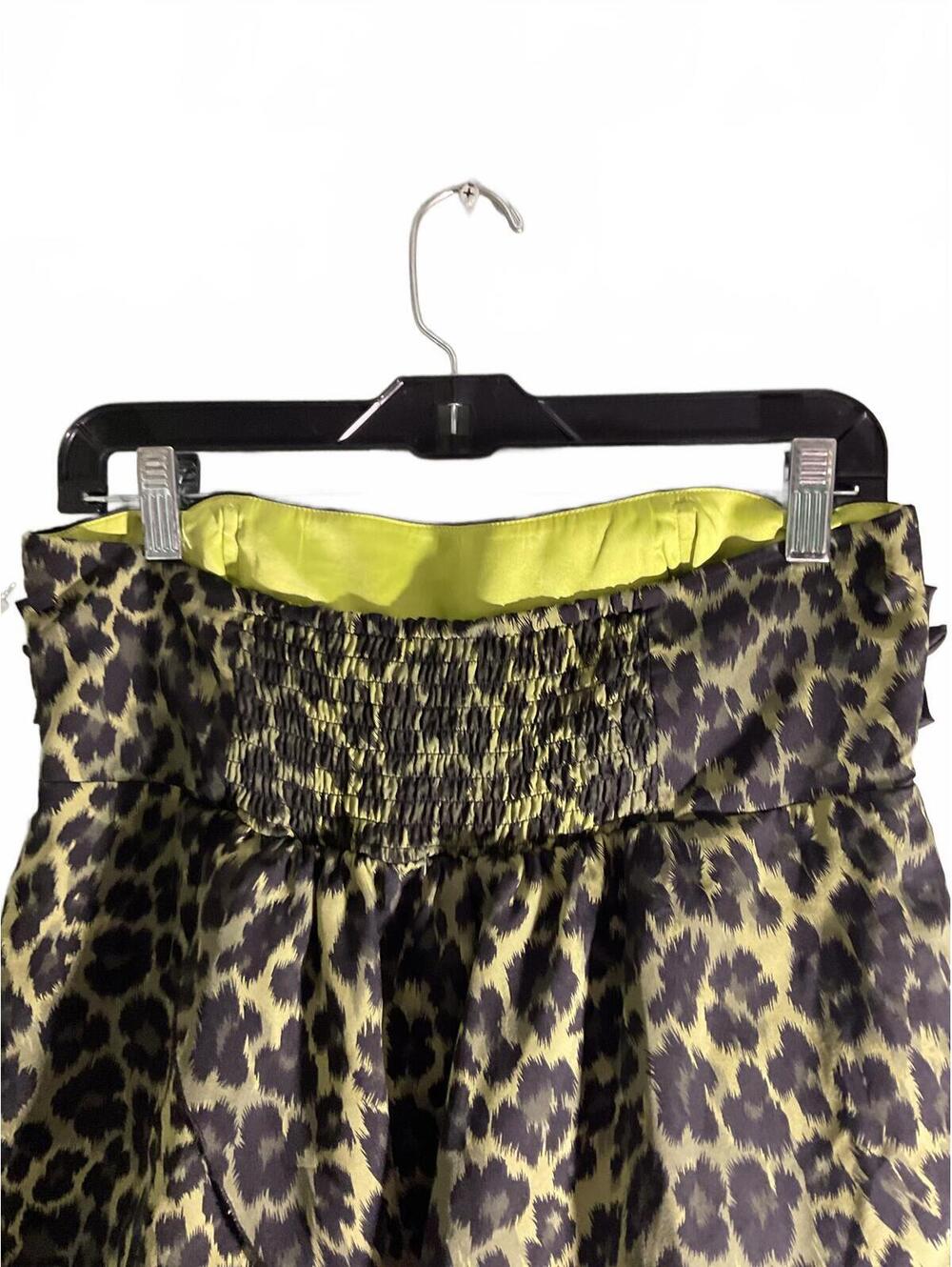 Alice + Olivia Green Strapless Silk Leopard Print Tiered Mini Skirt Small - Picture 9 of 10